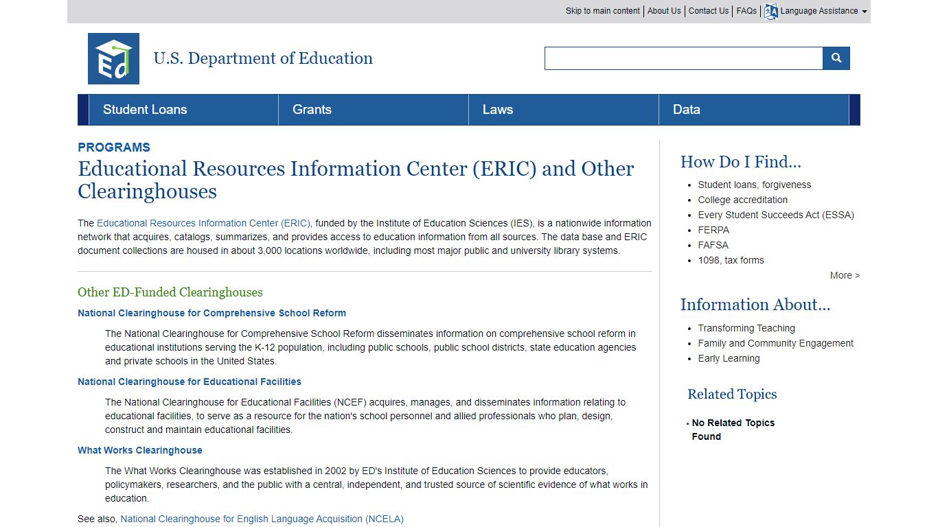 Educational Resources Information Center (ERIC) and Other Clearinghouses